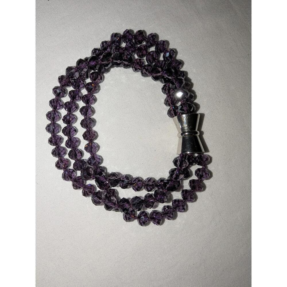 Faceted Purple Crystal Beaded Bracelet with Silver Clasp
